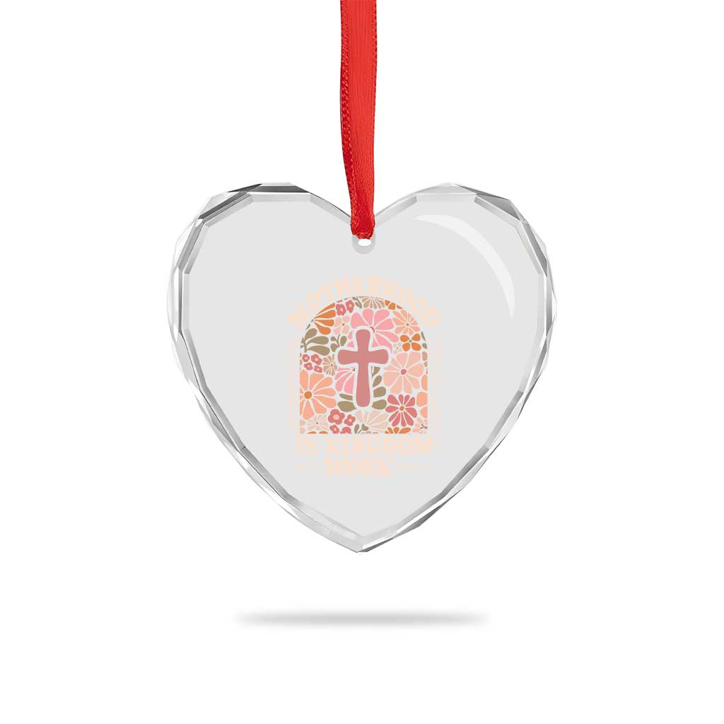 Christian Mom Heart Crystal Glass Ornament Motherhood Is Kingdom Work Floral Mother's Day
