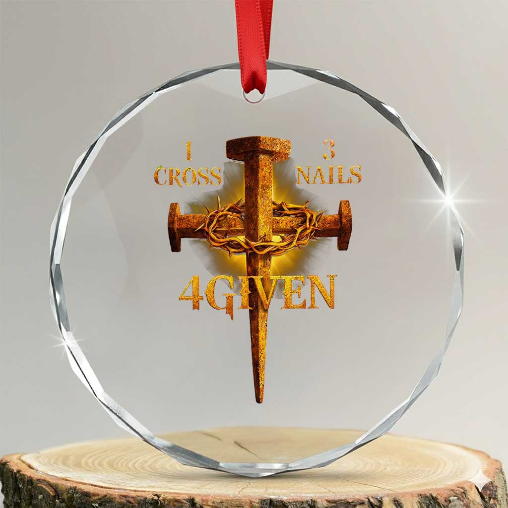 Christian One Cross Three Nails Four Given Crystal Glass Ornament Jesus God