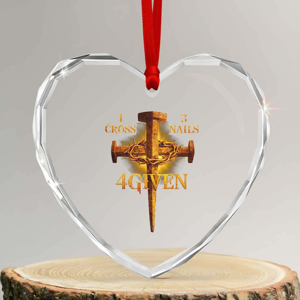 Christian One Cross Three Nails Four Given Heart Crystal Glass Ornament Jesus God