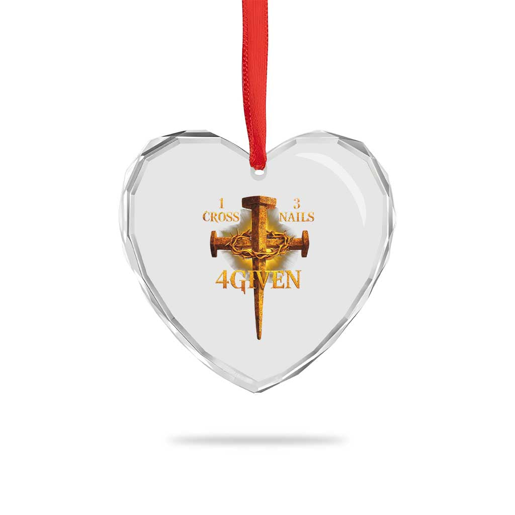 Christian One Cross Three Nails Four Given Heart Crystal Glass Ornament Jesus God
