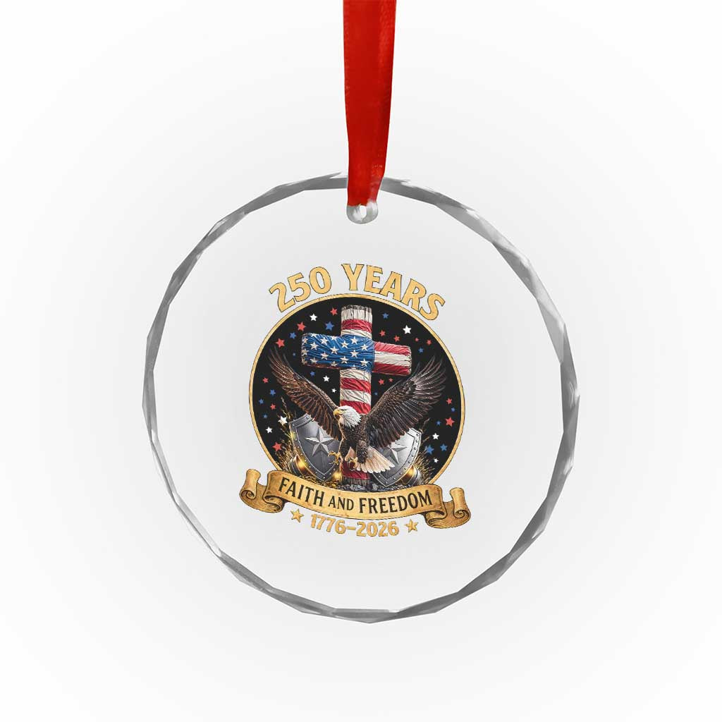 Christian Patriotic Eagle Cross Crystal Glass Ornament 250 Years Faith And Freedom USA Gift