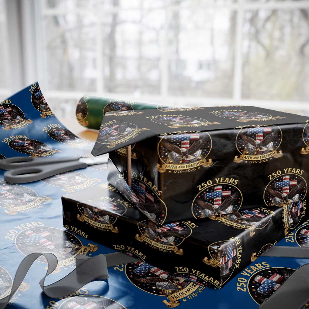 Christian Patriotic Eagle Cross Wrapping Paper Roll 250 Years Faith And Freedom USA Gift