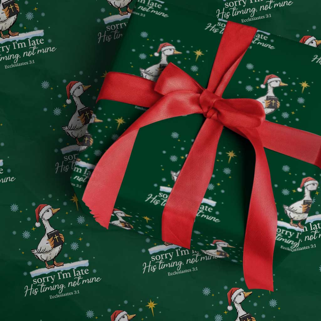 Christian Silly Goose Wrapping Paper Roll Sorry I Am Late His Timing Not Mine - Wonder Print Shop