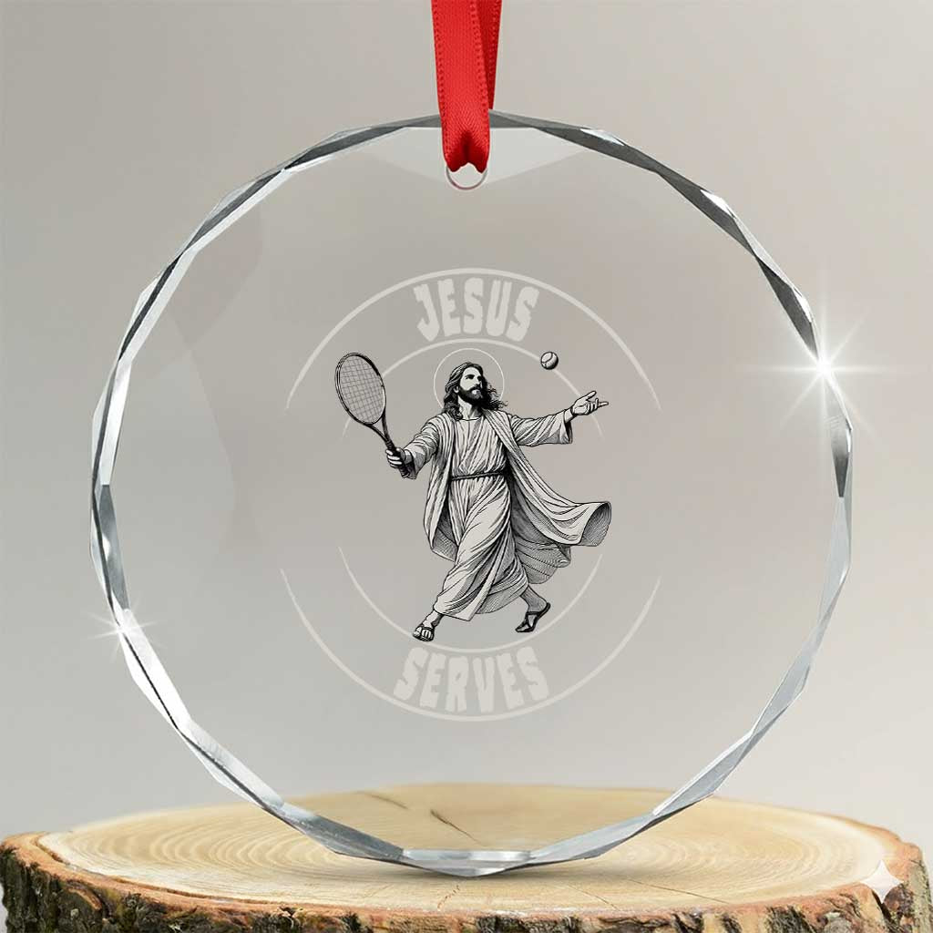 Christian Tennis Funny Gift For Believers Crystal Glass Ornament Jesus Serves - Wonder Print Shop