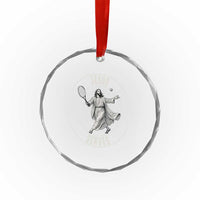 Christian Tennis Funny Gift For Believers Crystal Glass Ornament Jesus Serves - Wonder Print Shop
