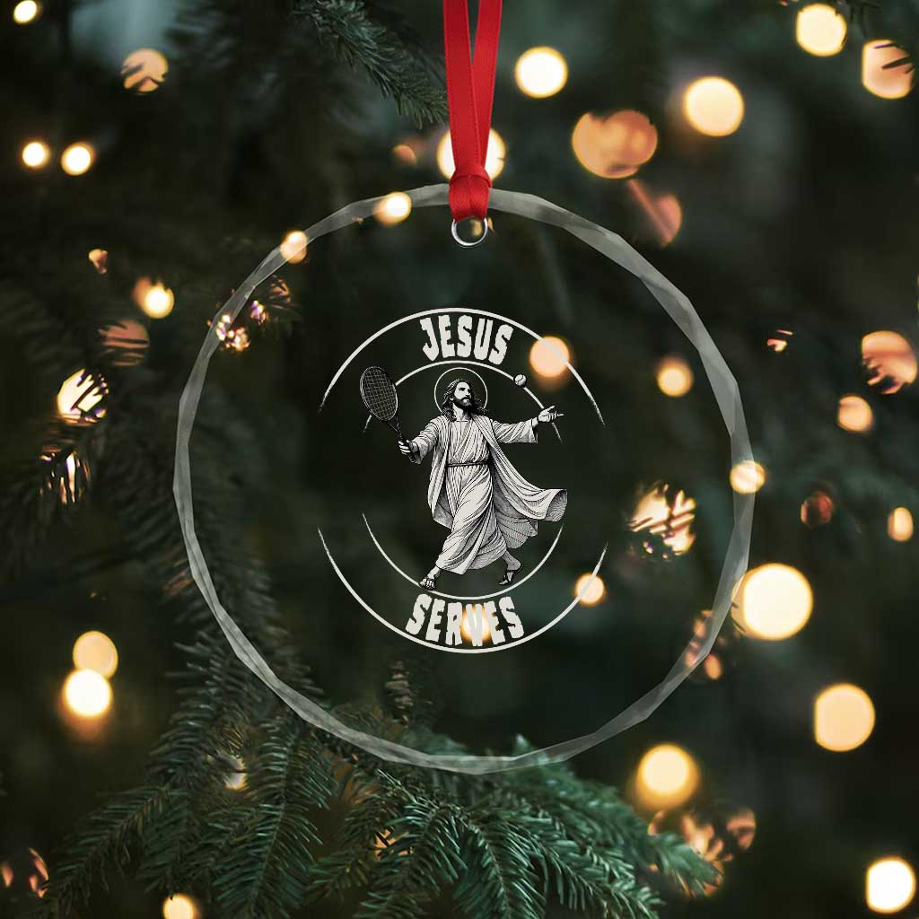 Christian Tennis Funny Gift For Believers Crystal Glass Ornament Jesus Serves - Wonder Print Shop