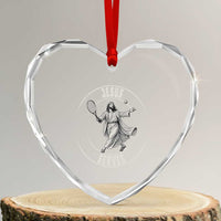 Christian Tennis Funny Gift For Believers Heart Crystal Glass Ornament Jesus Serves - Wonder Print Shop