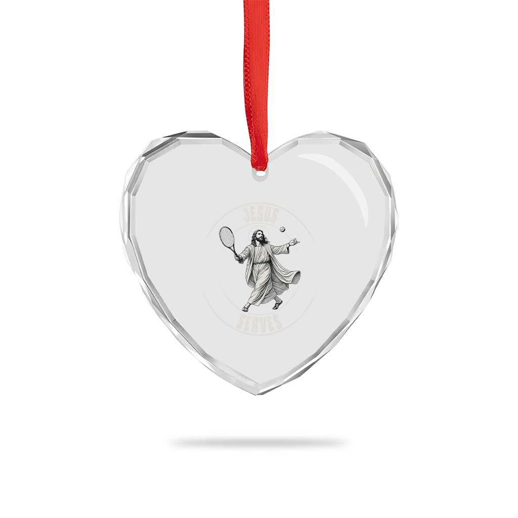 Christian Tennis Funny Gift For Believers Heart Crystal Glass Ornament Jesus Serves - Wonder Print Shop