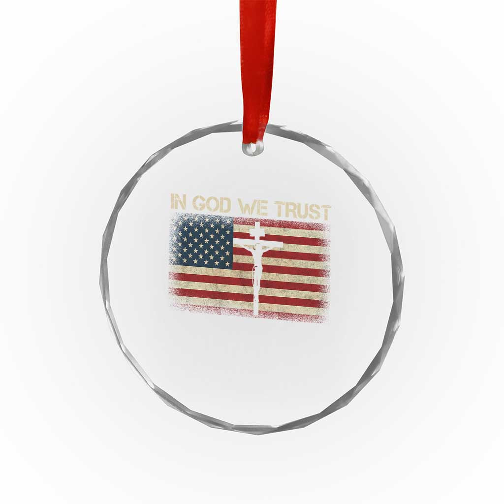 Christian USA Flag Crystal Glass Ornament American Christ Faith Cross Patriotic In God We Trust