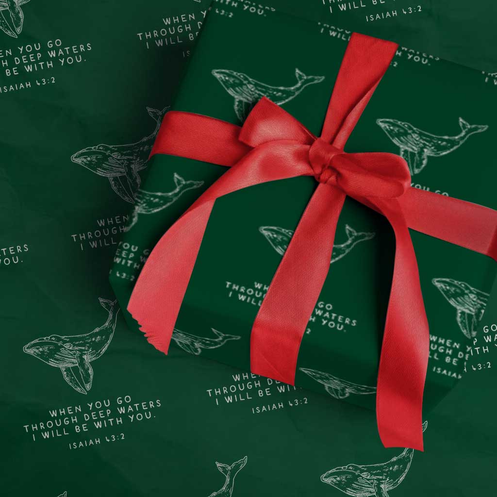 Christian Whale Shark Wrapping Paper Roll Isaiah 43 2 Bible Verse Faith Based