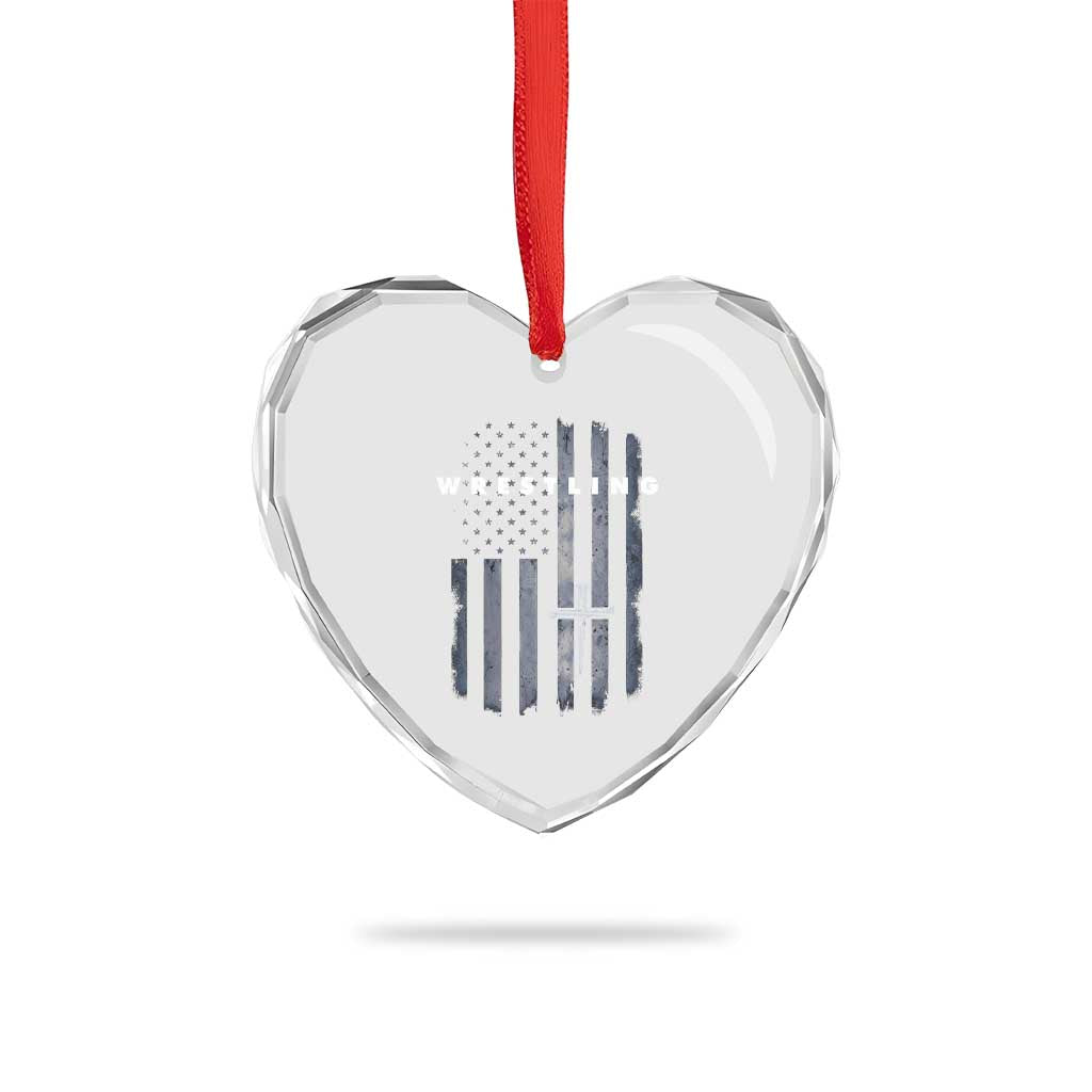 Christian Wrestling Heart Crystal Glass Ornament Wrestler Faith Strength US USA Flag Christ Cross