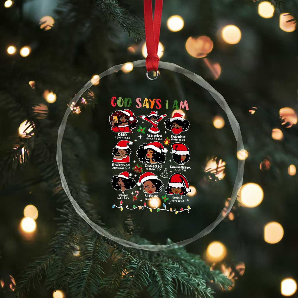 Christian Xmas Crystal Glass Ornament God Says I Am African American Women Scriptures Affirmations TS10