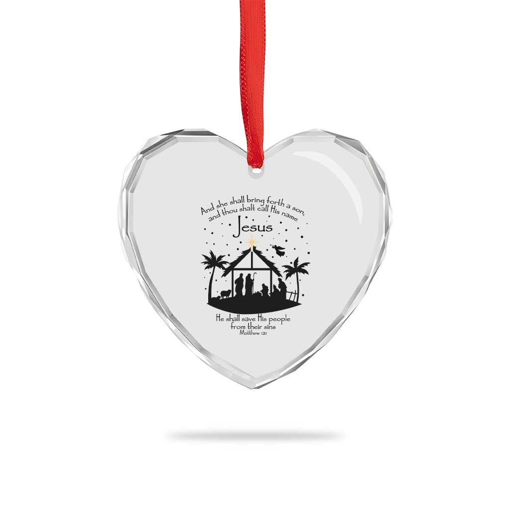 Christian Xmas Heart Crystal Glass Ornament And She Shall Bring Forth A Son And Thou Shalt Call His Name Jesus - Wonder Print Shop