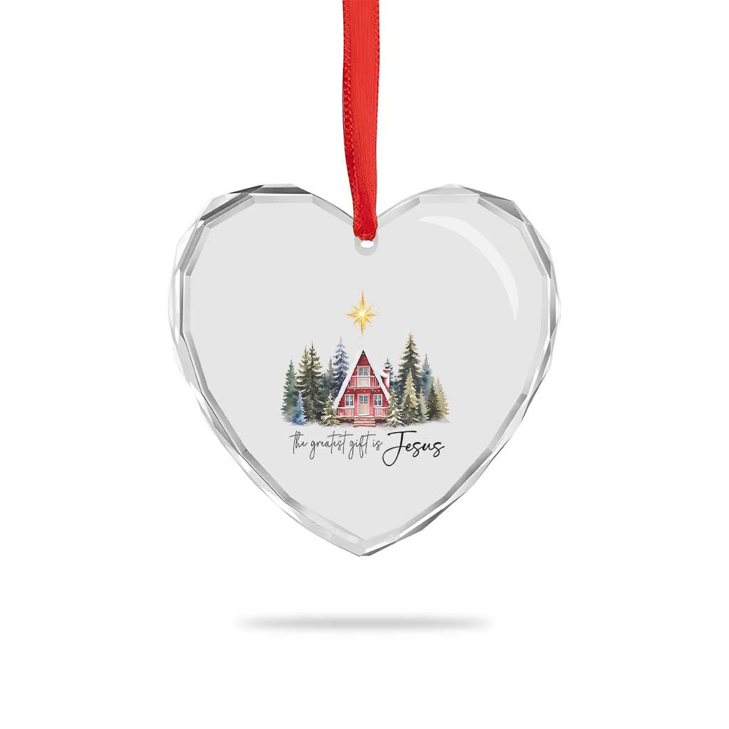 Christian Xmas Heart Crystal Glass Ornament The Greatest Gift Is Jesus Star Of Bethlehem - Wonder Print Shop
