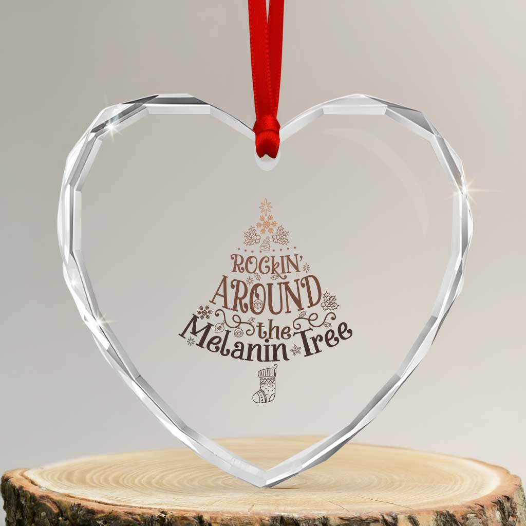 Christmas African American Heart Crystal Glass Ornament Rockin' Around The Melanin Tree Xmas - Wonder Print Shop