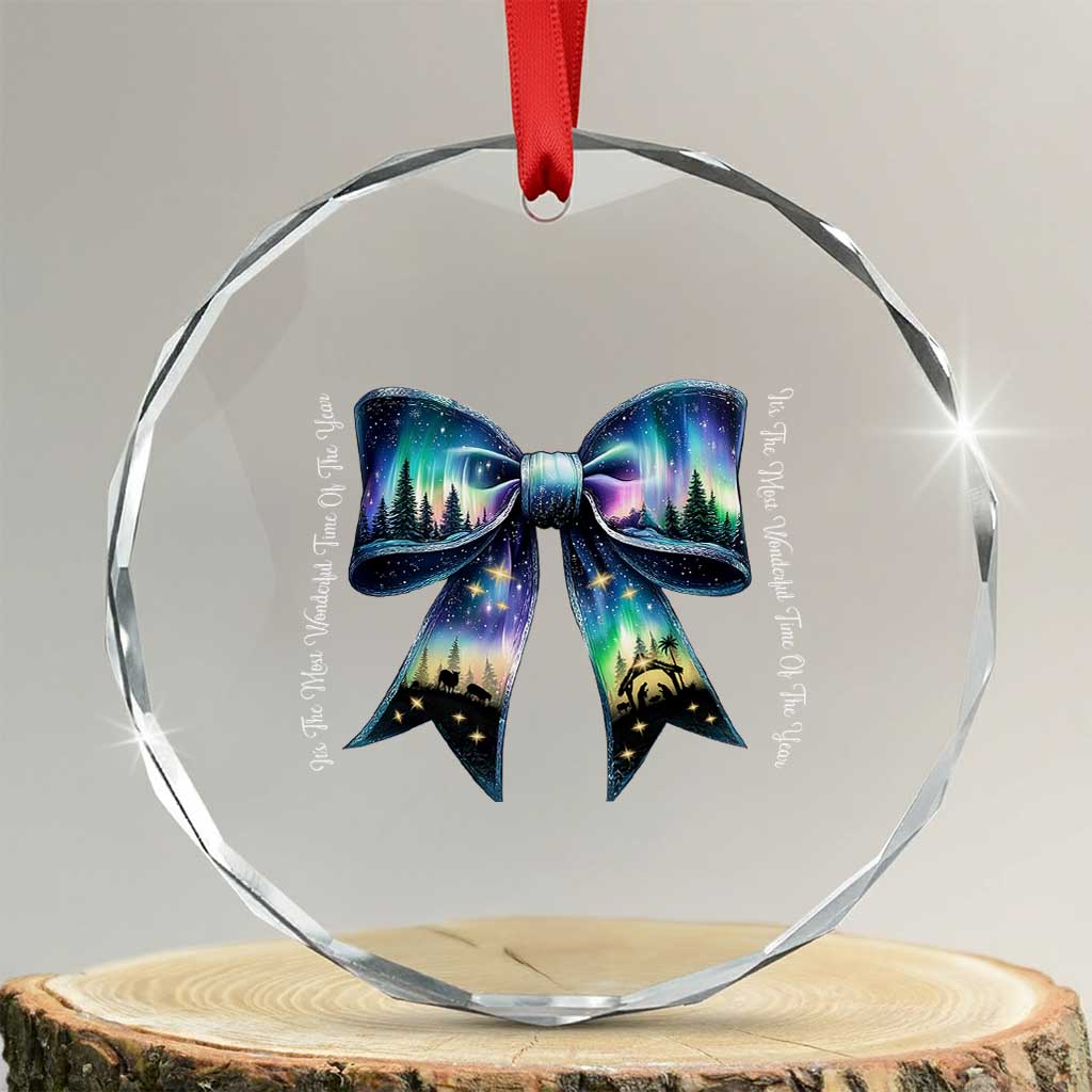 Christmas Alaska Aurora Crystal Glass Ornament Christian Most Wonderful Time Of The Year Coquette Bow TS09