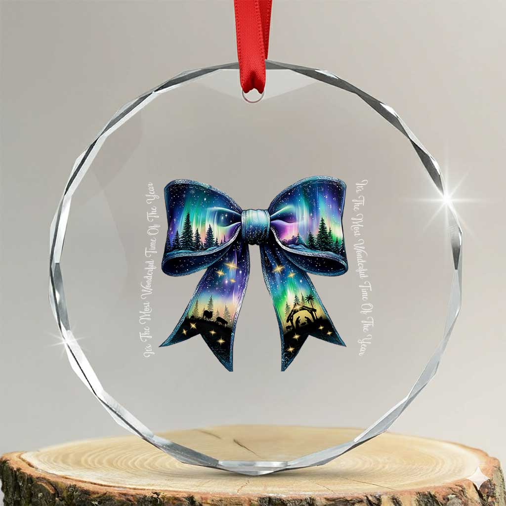 Christmas Alaska Aurora Crystal Glass Ornament Christian Most Wonderful Time Of The Year Coquette Bow - Wonder Print Shop