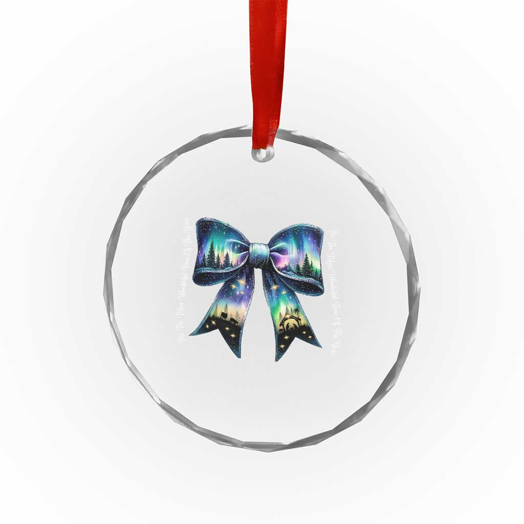 Christmas Alaska Aurora Crystal Glass Ornament Christian Most Wonderful Time Of The Year Coquette Bow TS09