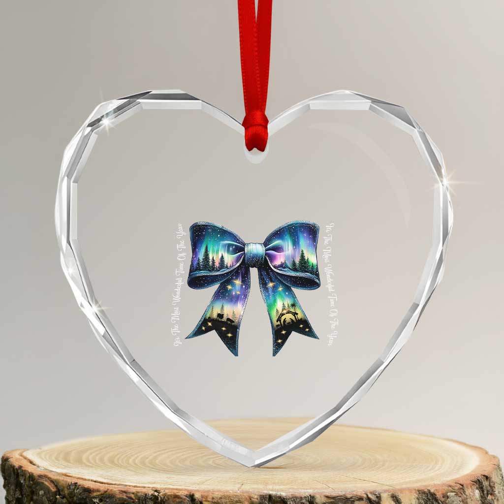 Christmas Alaska Aurora Heart Crystal Glass Ornament Christian Most Wonderful Time Of The Year Coquette Bow - Wonder Print Shop