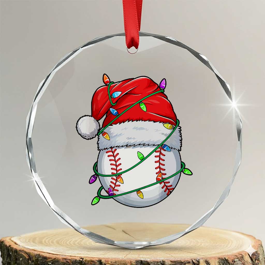 Christmas Baseball Crystal Glass Ornament Santa Hat Sports Men Boys Xmas Pajamas - Wonder Print Shop