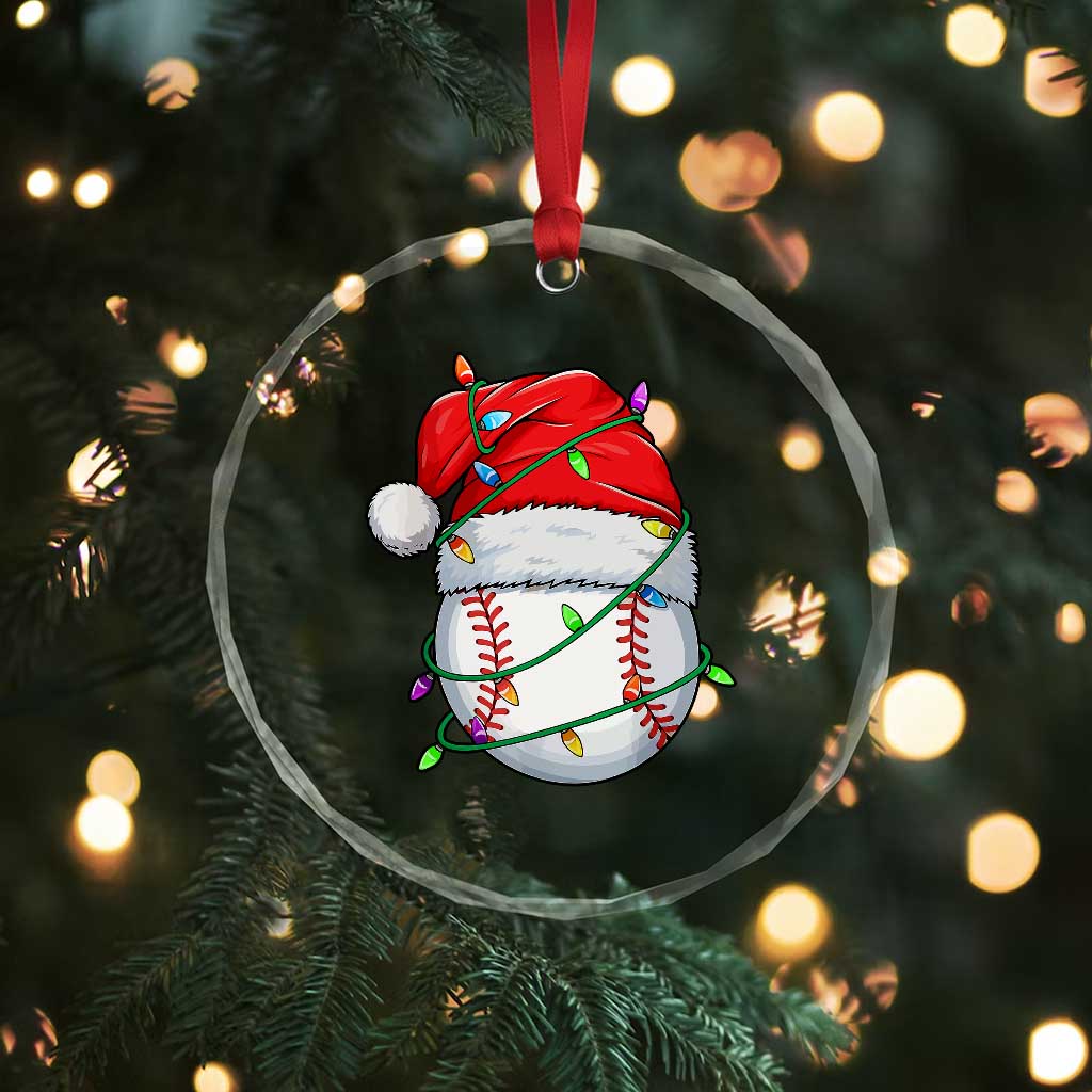 Christmas Baseball Crystal Glass Ornament Santa Hat Sports Men Boys Xmas Pajamas - Wonder Print Shop