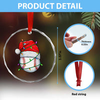 Christmas Baseball Crystal Glass Ornament Santa Hat Sports Men Boys Xmas Pajamas - Wonder Print Shop