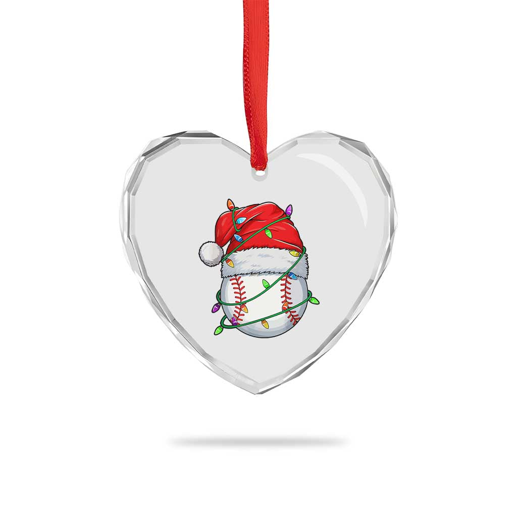 Christmas Baseball Heart Crystal Glass Ornament Santa Hat Sports Men Boys Xmas Pajamas - Wonder Print Shop