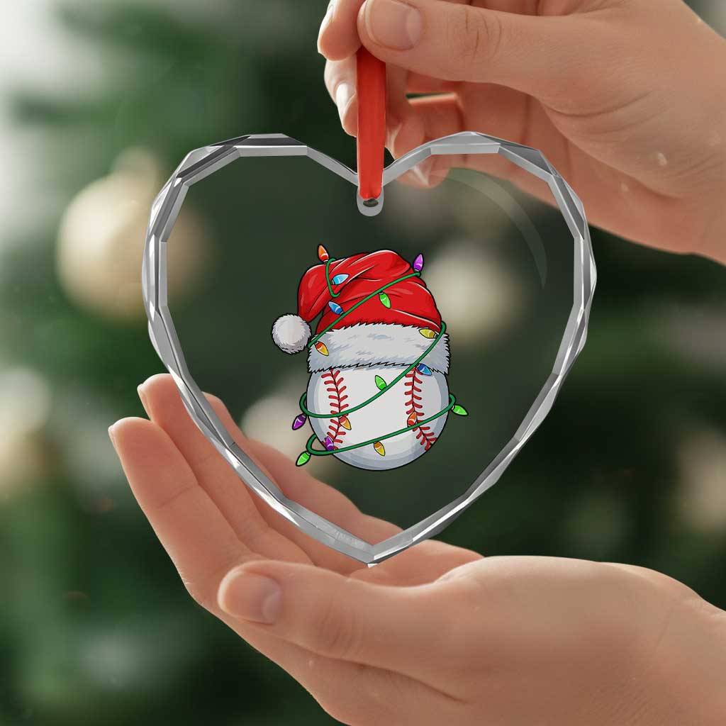 Christmas Baseball Heart Crystal Glass Ornament Santa Hat Sports Men Boys Xmas Pajamas - Wonder Print Shop