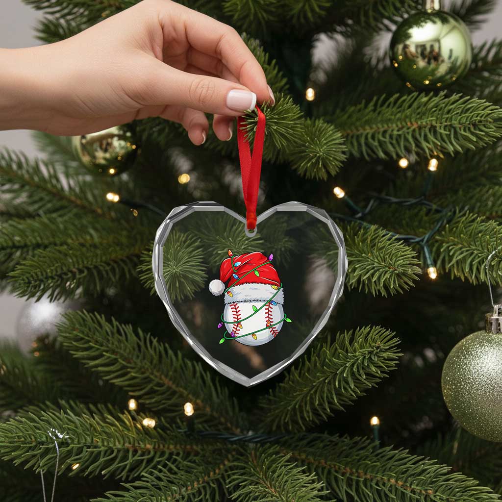 Christmas Baseball Heart Crystal Glass Ornament Santa Hat Sports Men Boys Xmas Pajamas - Wonder Print Shop