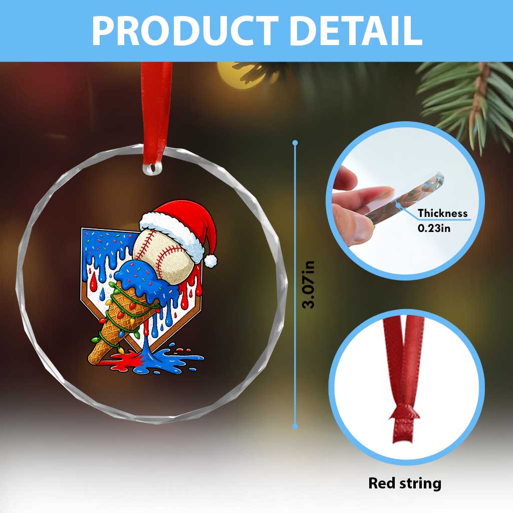 Christmas Baseball Ice Cream Drip Crystal Glass Ornament Santa Sports Player Xmas Light Boys Baseball Bat - Wonder Print Shop
