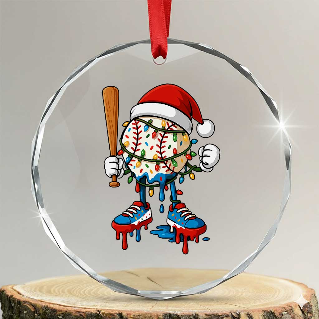 Christmas Baseball Ice Cream Drip Crystal Glass Ornament Santa Sports Xmas Baseball Player - Wonder Print Shop