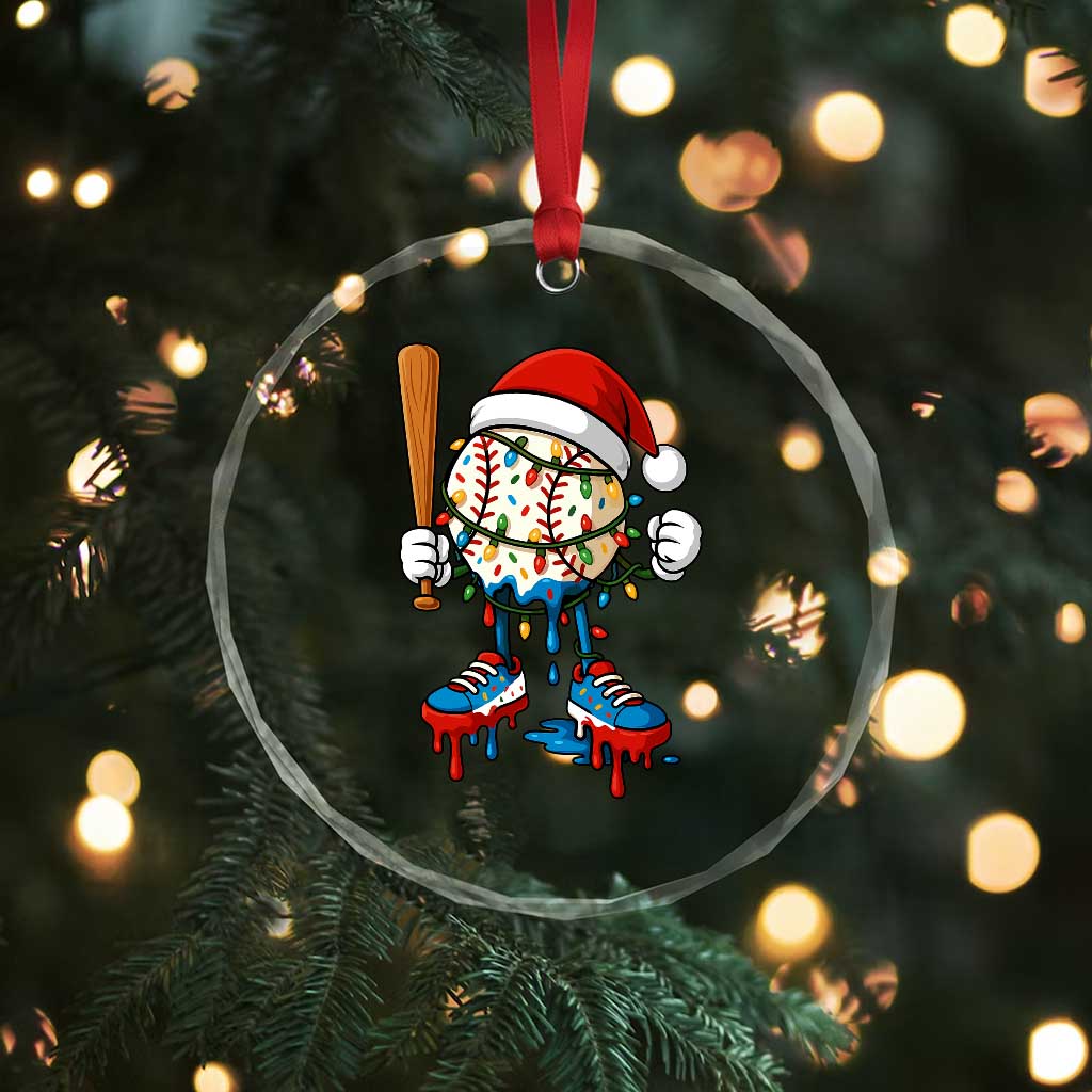 Christmas Baseball Ice Cream Drip Crystal Glass Ornament Santa Sports Xmas Baseball Player - Wonder Print Shop