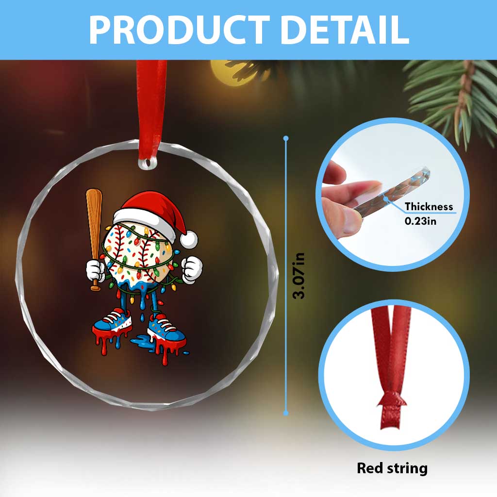Christmas Baseball Ice Cream Drip Crystal Glass Ornament Santa Sports Xmas Baseball Player - Wonder Print Shop