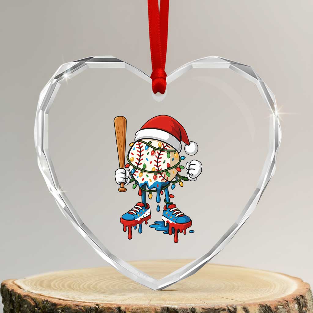 Christmas Baseball Ice Cream Drip Heart Crystal Glass Ornament Santa Sports Xmas Baseball Player - Wonder Print Shop