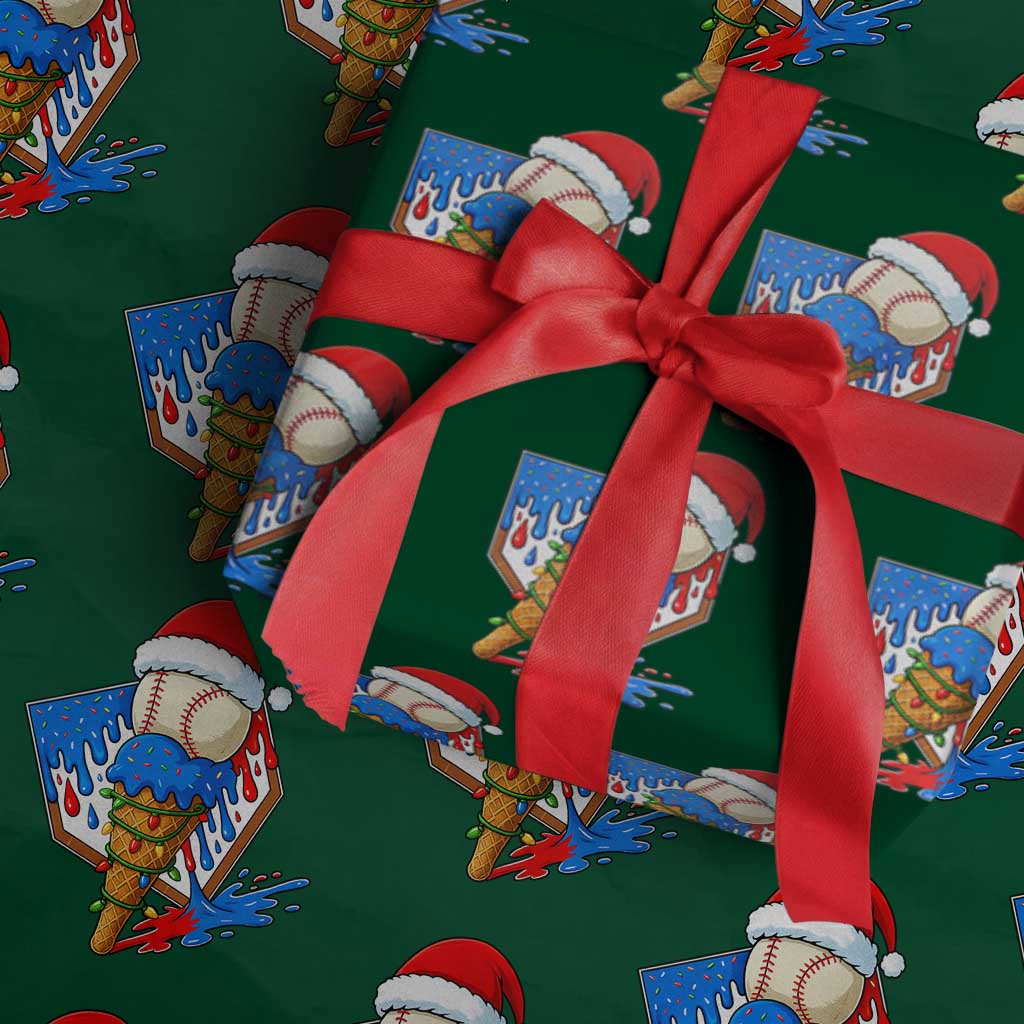 Christmas Baseball Ice Cream Drip Wrapping Paper Roll Santa Sports Player Xmas Light Boys Baseball Bat - Wonder Print Shop