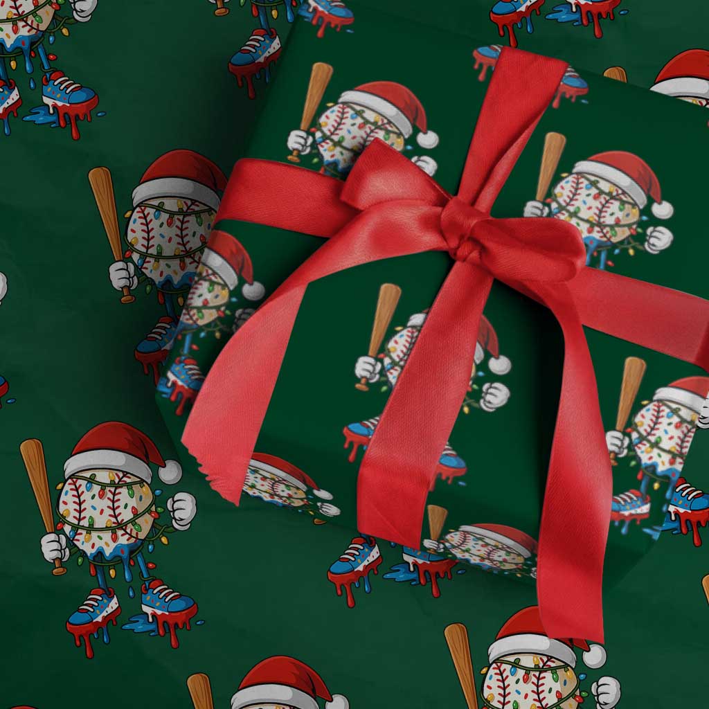 Christmas Baseball Ice Cream Drip Wrapping Paper Roll Santa Sports Xmas Baseball Player - Wonder Print Shop