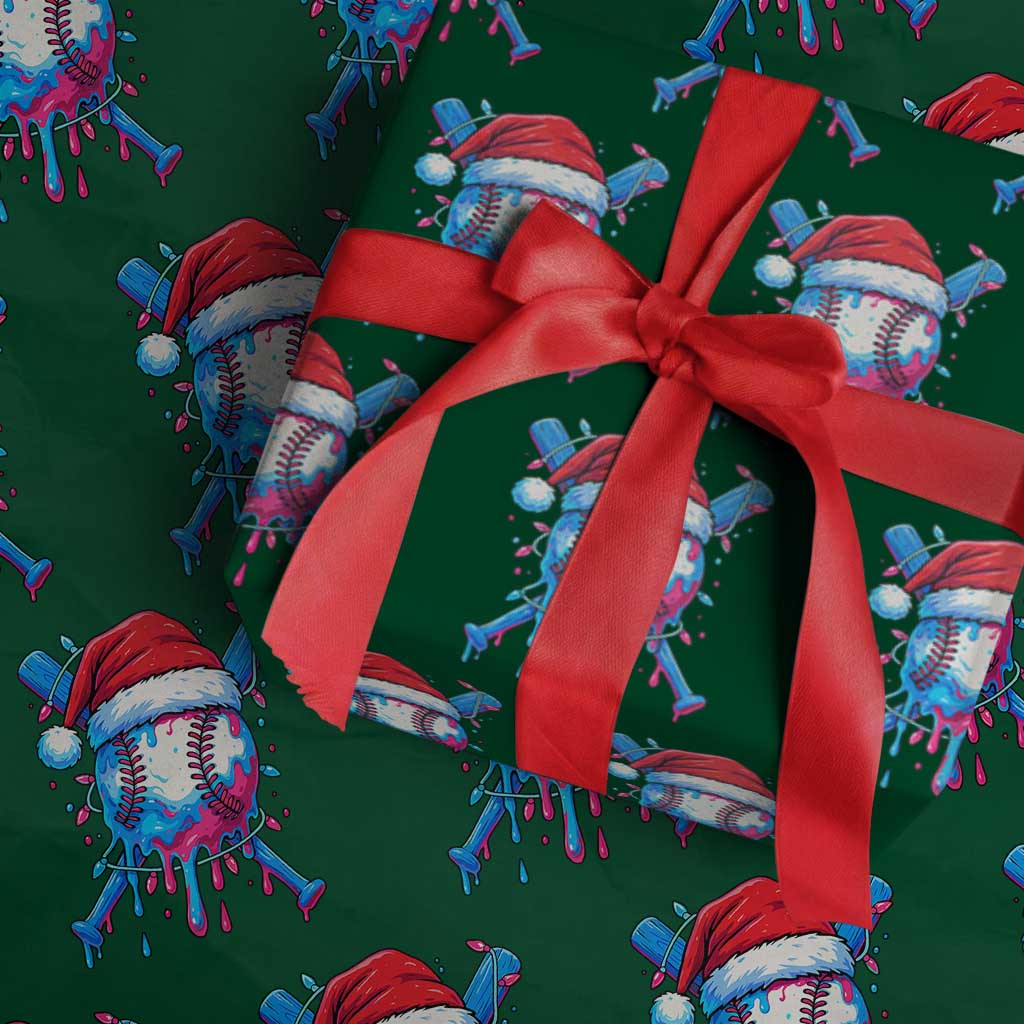 Christmas Baseball Ice Cream Drip Wrapping Paper Roll Santa Sports Xmas Light Boys Sprinkles Baseball Bat - undefined