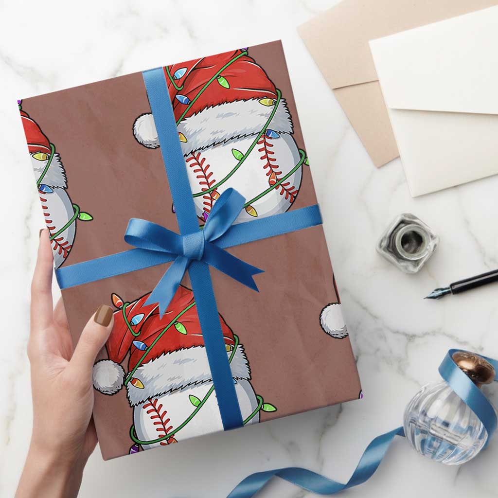 Christmas Baseball Wrapping Paper Roll Santa Hat Sports Men Boys Xmas Pajamas - Wonder Print Shop