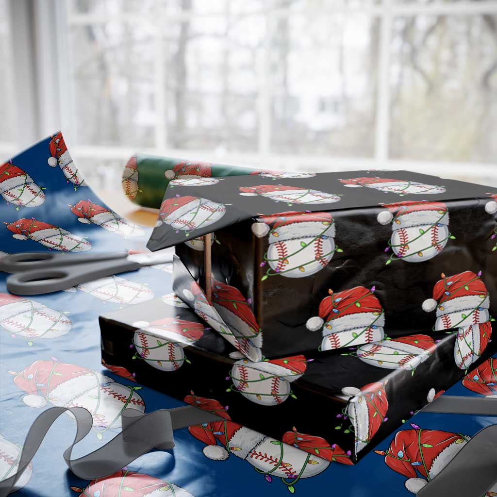 Christmas Baseball Wrapping Paper Roll Santa Hat Sports Men Boys Xmas Pajamas - Wonder Print Shop