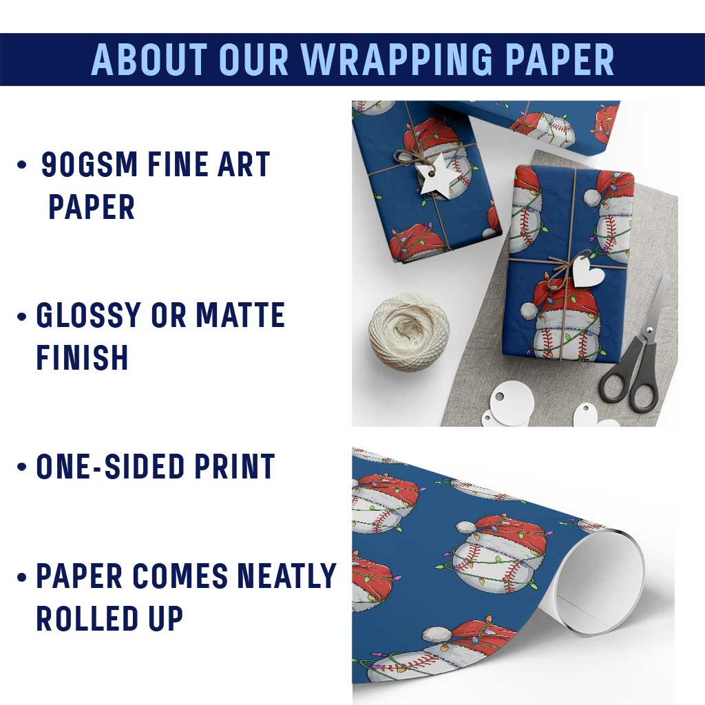 Christmas Baseball Wrapping Paper Roll Santa Hat Sports Men Boys Xmas Pajamas - Wonder Print Shop