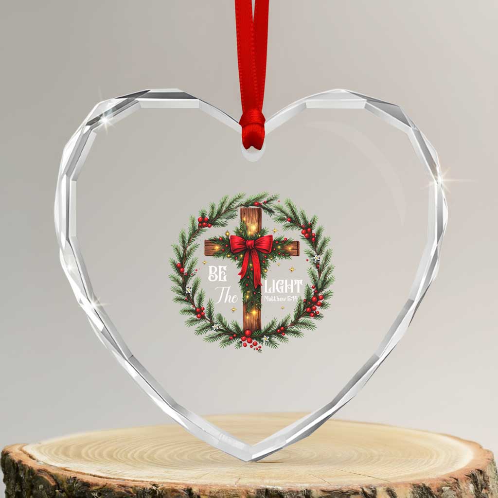 Christmas Be The Light Heart Crystal Glass Ornament Christian Xmas Holiday Wreath Cross - Wonder Print Shop