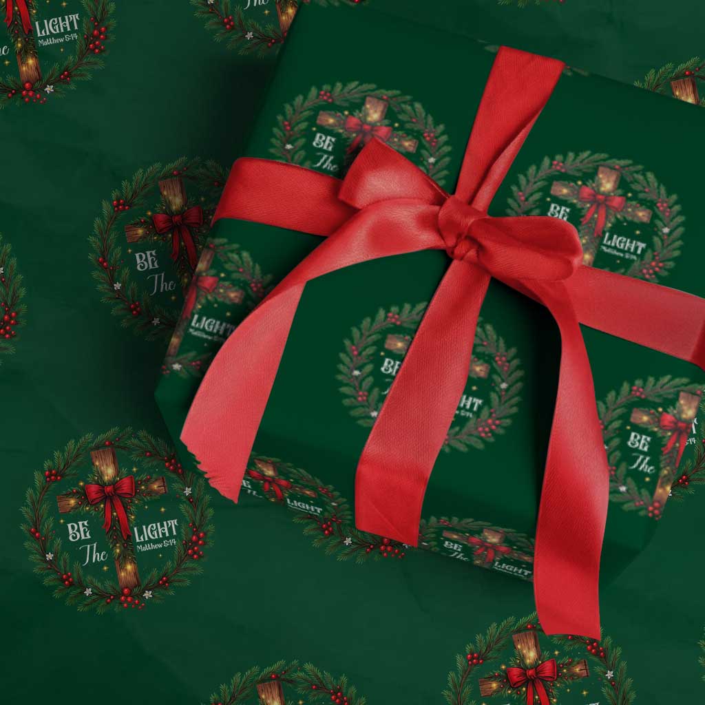 Christmas Be The Light Wrapping Paper Roll Christian Xmas Holiday Wreath Cross - Wonder Print Shop