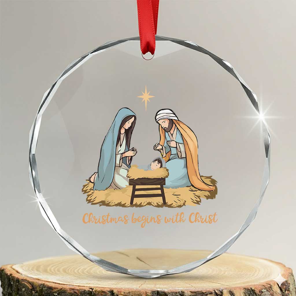 Christmas Begins With Christ Crystal Glass Ornament Christian Xmas Nativity Scene - Wonder Print Shop