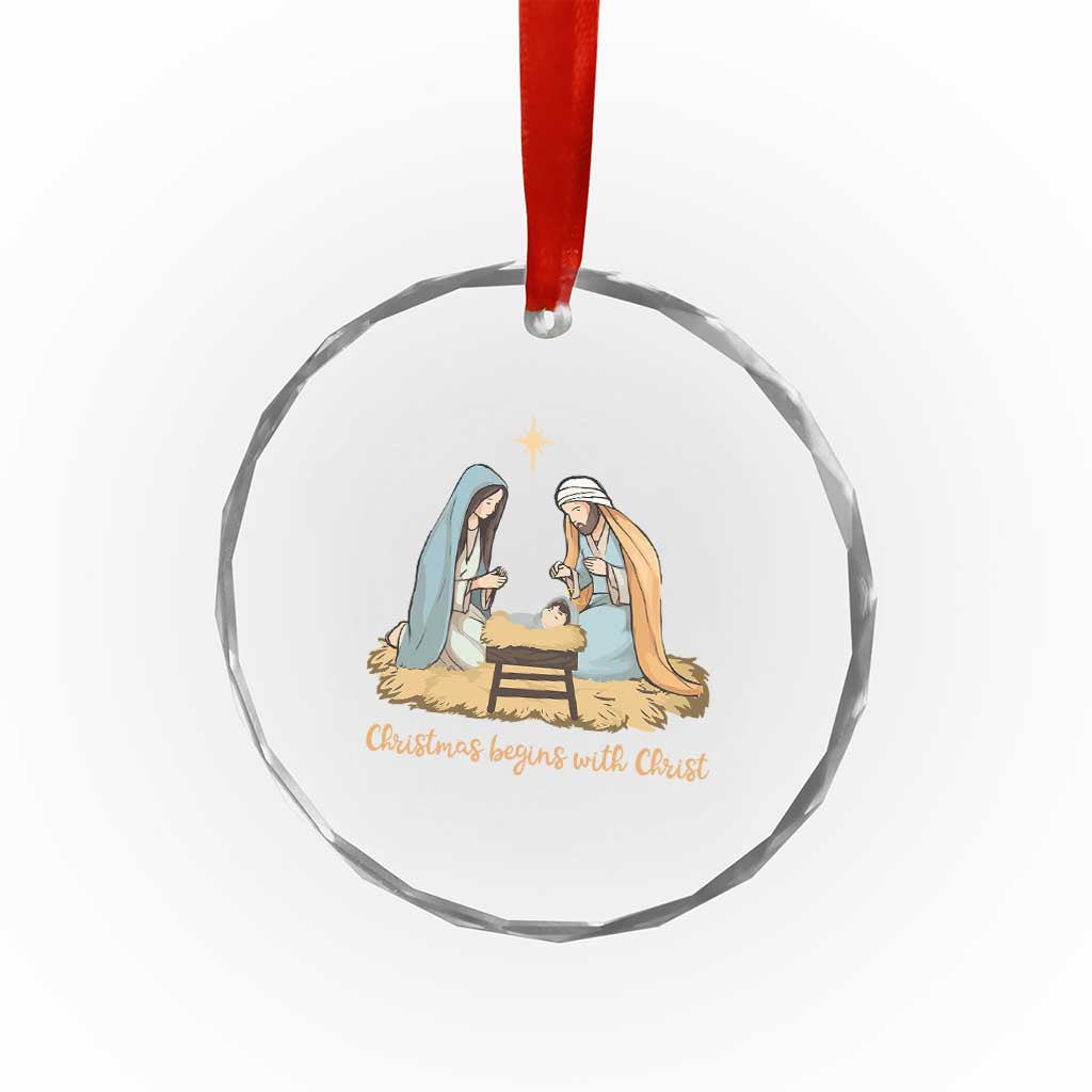 Christmas Begins With Christ Crystal Glass Ornament Christian Xmas Nativity Scene TS11