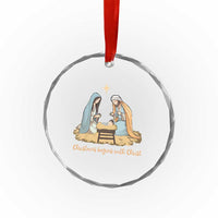Christmas Begins With Christ Crystal Glass Ornament Christian Xmas Nativity Scene TS11