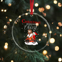 Christmas Begins With Christ Crystal Glass Ornament Jesus Santa Riding Bicycle TS09