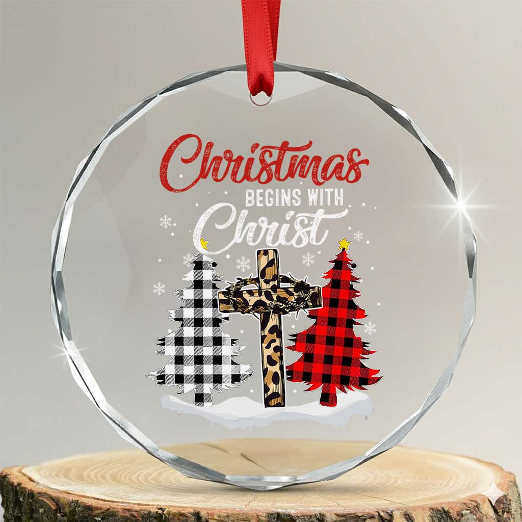 Christmas Begins With Christ Crystal Glass Ornament Leopard Cross Plaid Xmas Tree - Wonder Print Shop