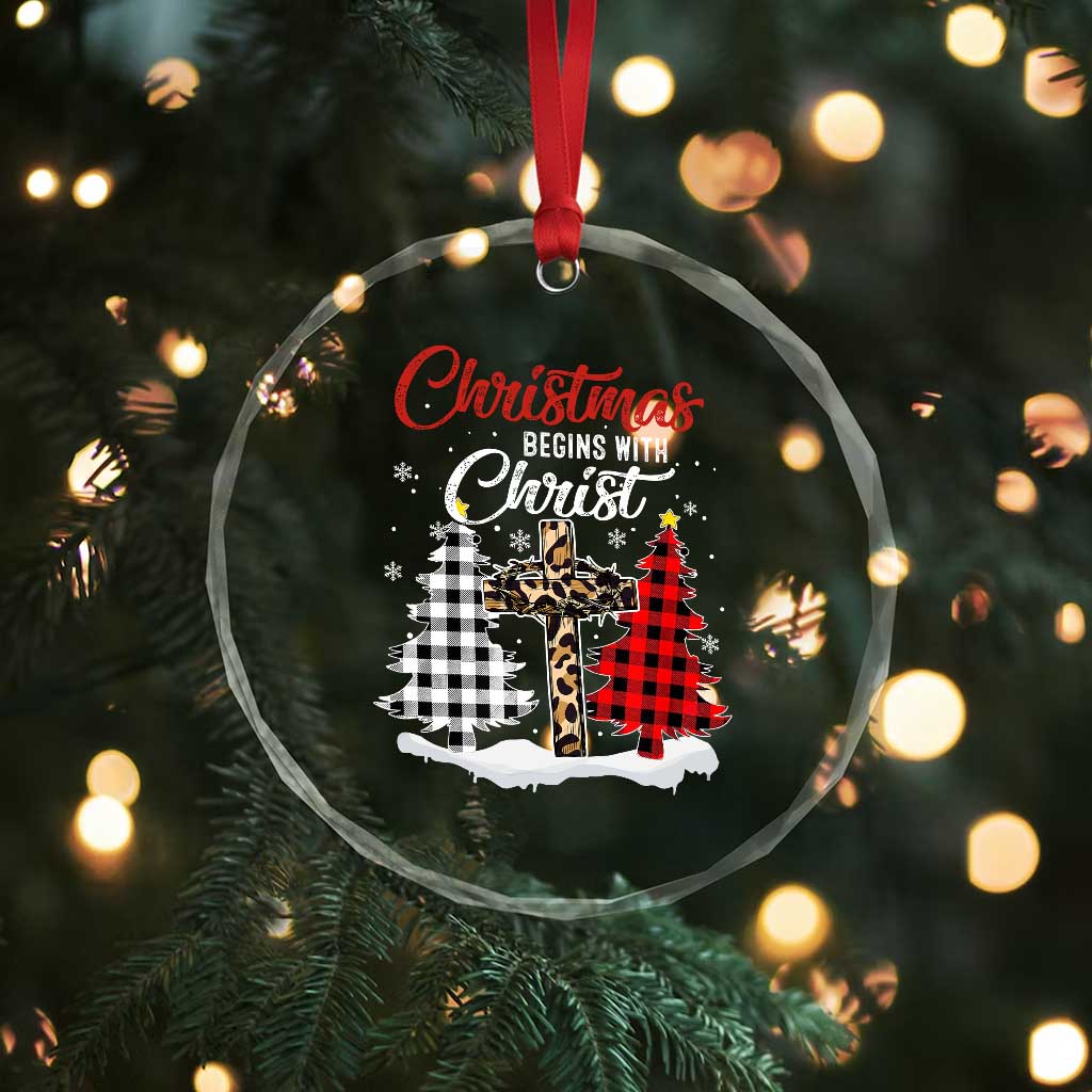 Christmas Begins With Christ Crystal Glass Ornament Leopard Cross Plaid Xmas Tree TS11