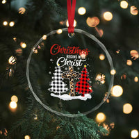 Christmas Begins With Christ Crystal Glass Ornament Leopard Cross Plaid Xmas Tree TS11