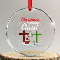 Christmas Begins With Christ Crystal Glass Ornament Snowman Christian Cross TS09